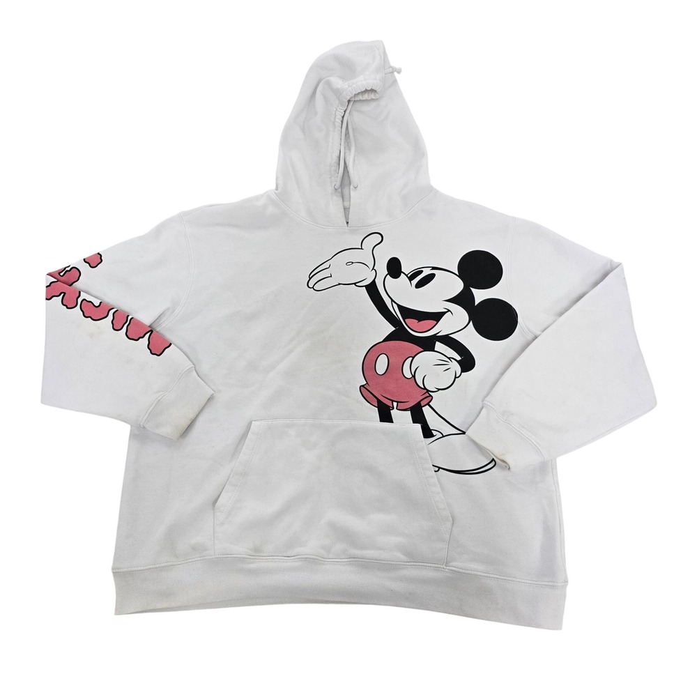 Disney Mickey Mouse Graphic Hoodie White Pink Sleeve Logo Mens 3XL Oversized